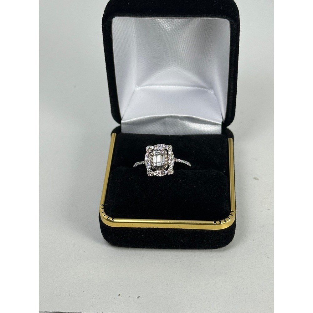 Sterling Silver Emerald Cut Cubic Zirconia Halo Engagement Ring Size 8.5 CZ 925 - Picture 2 of 9
